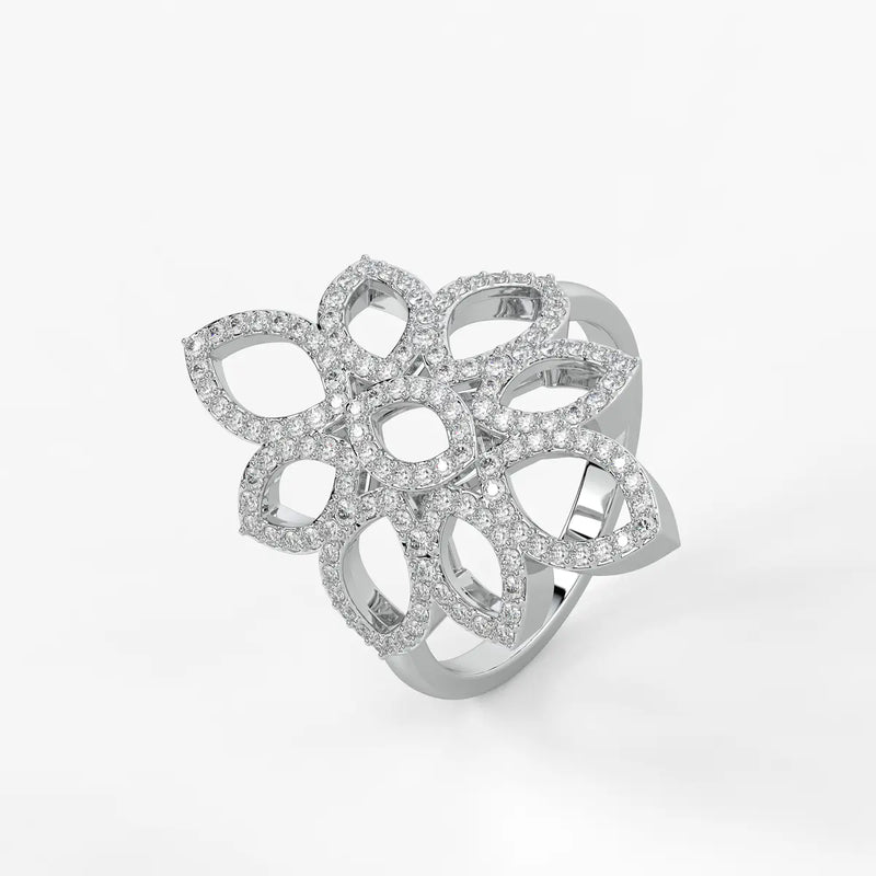 Floral Petal Cluster Ladies Ring