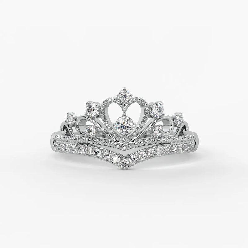 Crown Heart Halo Ladies Ring