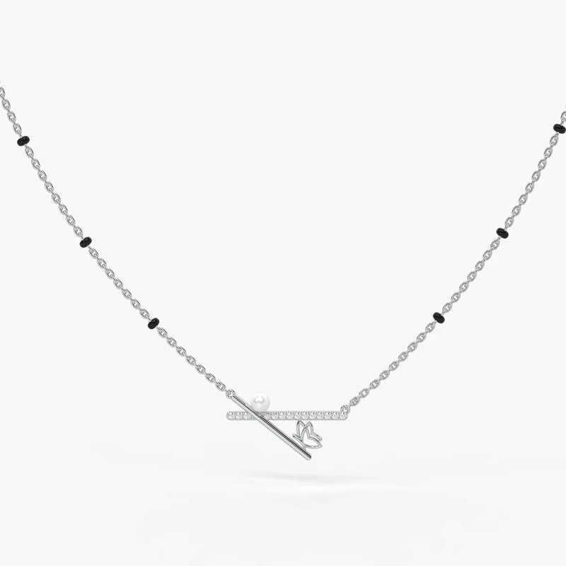 Pearl Accent Diamond Bar Mangalsutra