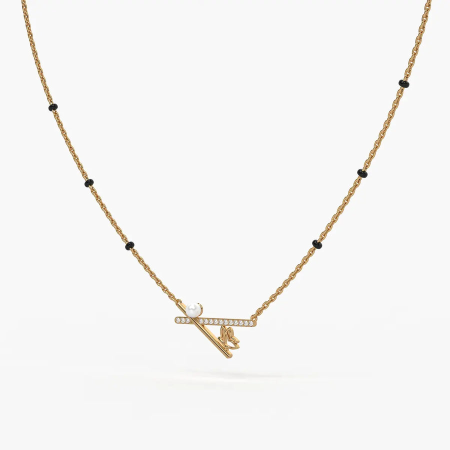 Pearl Accent Diamond Bar Mangalsutra