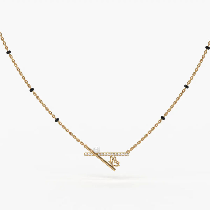 Pearl Accent Diamond Bar Mangalsutra