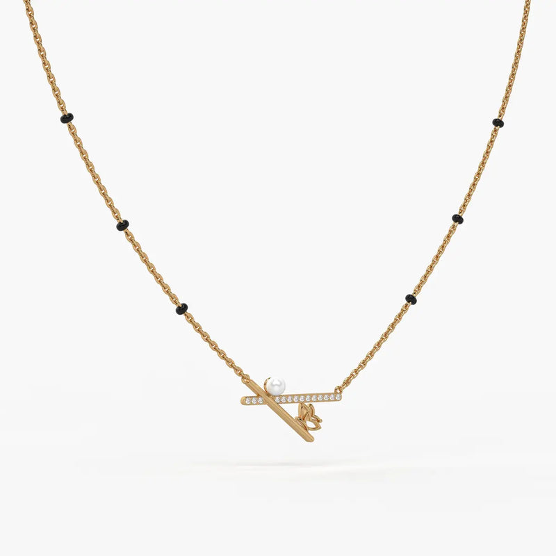 Pearl Accent Diamond Bar Mangalsutra