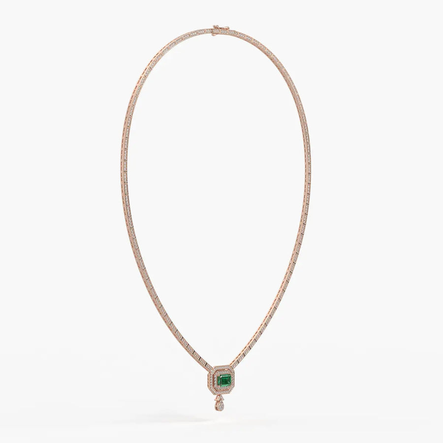 Emerald Halo Pendant Necklace