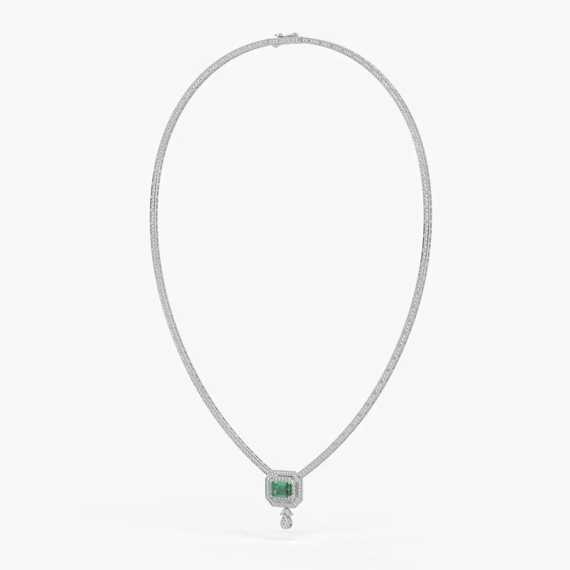 Emerald Halo Pendant Necklace