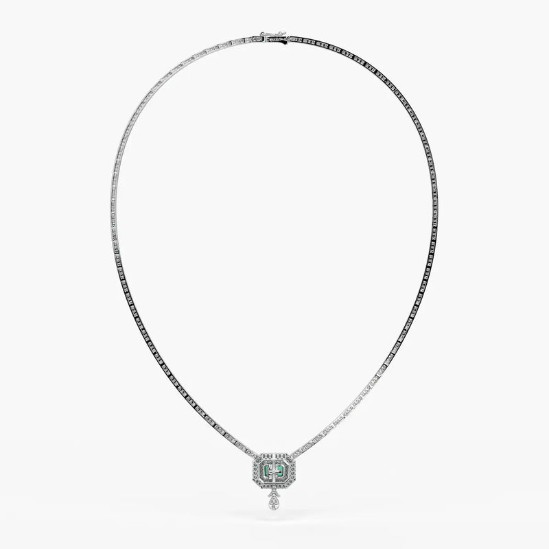Emerald Halo Pendant Necklace