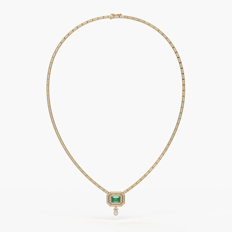 Emerald Halo Pendant Necklace