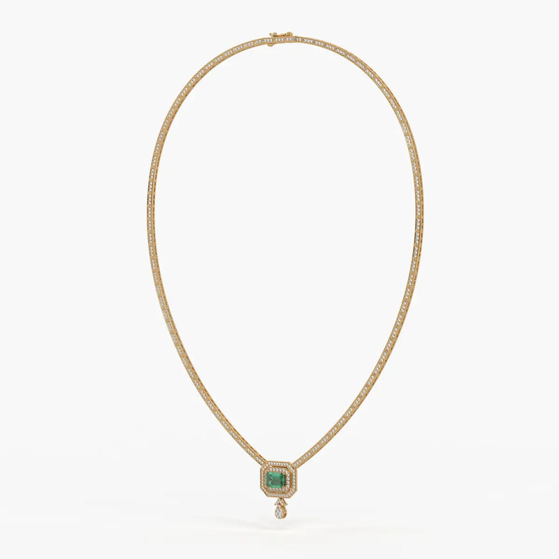 Emerald Halo Pendant Necklace