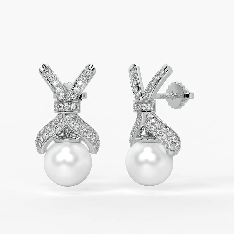 Ribbon Pearl Drop Earrings