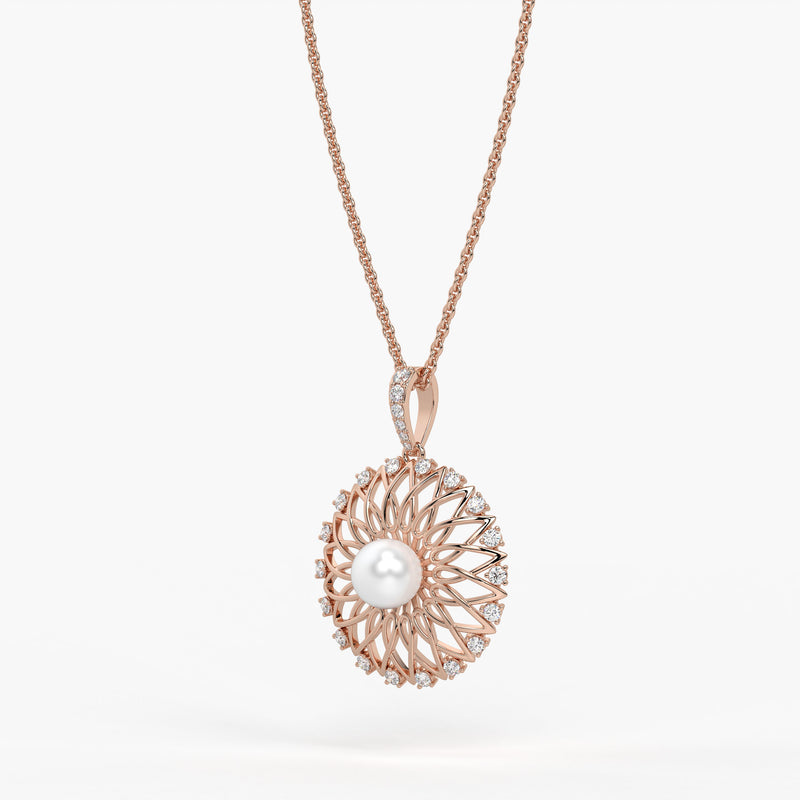 Sunburst Pearl Diamond Pendant