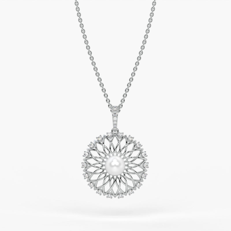 Sunburst Pearl Diamond Pendant