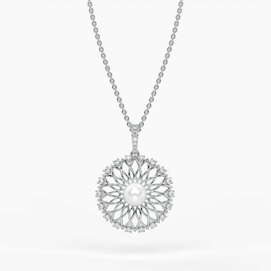 Sunburst Pearl Diamond Pendant