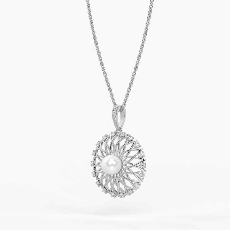 Sunburst Pearl Diamond Pendant