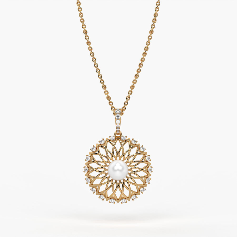 Sunburst Pearl Diamond Pendant