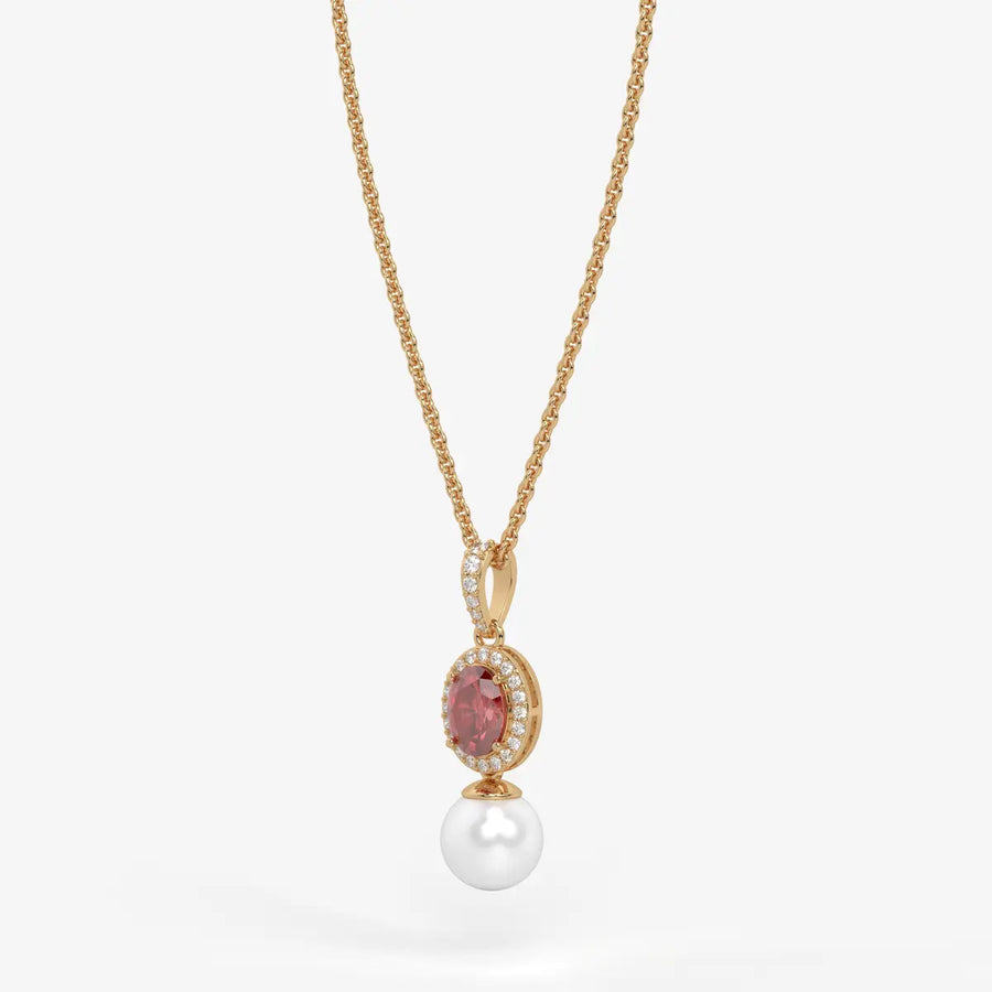 Roselle Pearl Halo Pendant Necklace