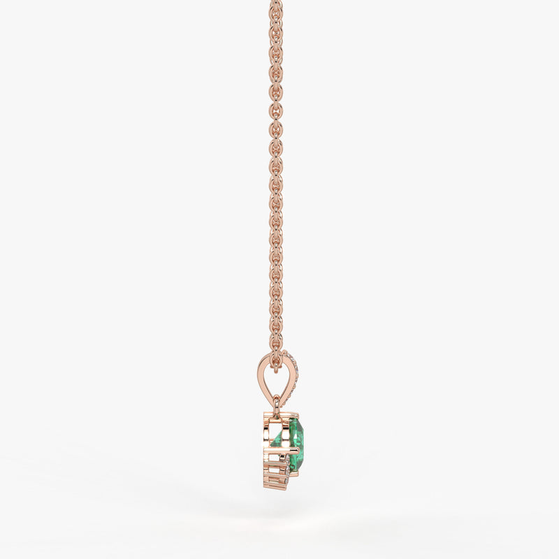 Sylvara Round Green Stone Diamond Drop Pendant