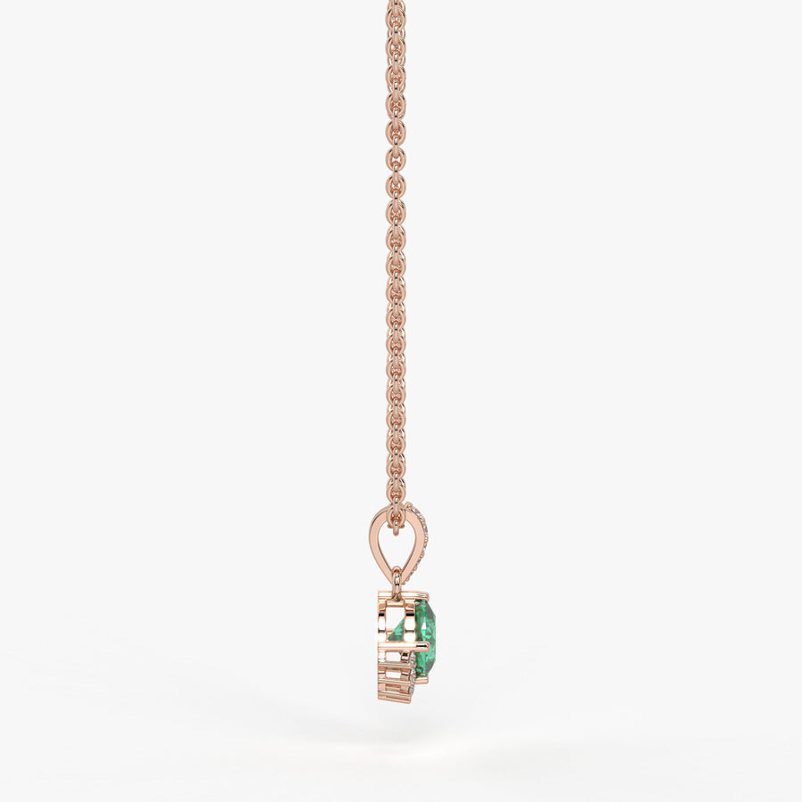 Sylvara Round Green Stone Diamond Drop Pendant