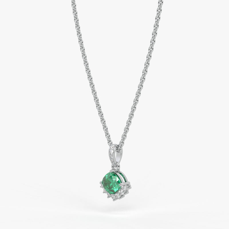 Sylvara Round Green Stone Diamond Drop Pendant