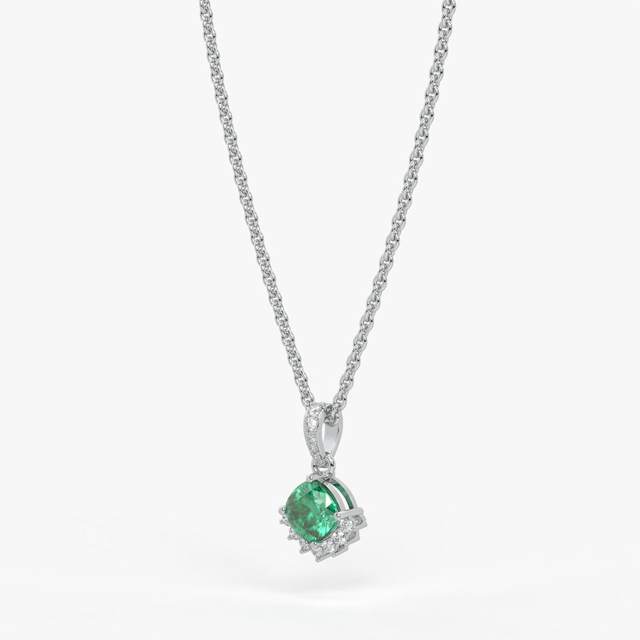 Sylvara Round Green Stone Diamond Drop Pendant