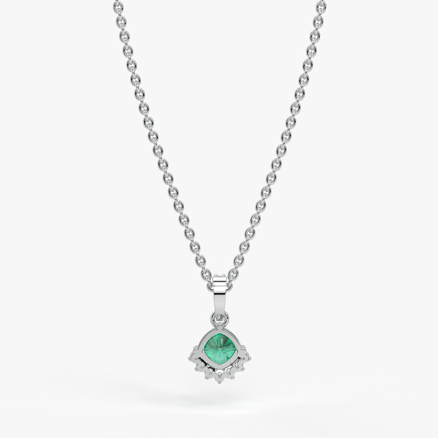 Sylvara Round Green Stone Diamond Drop Pendant