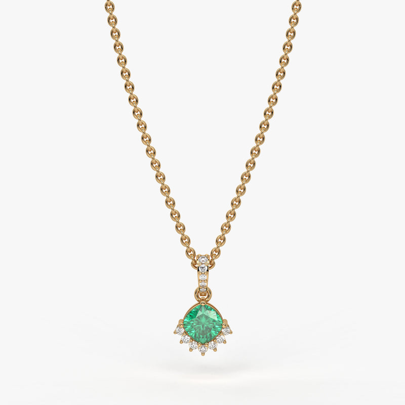 Sylvara Round Green Stone Diamond Drop Pendant