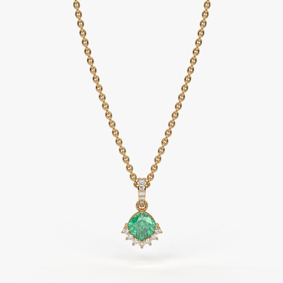 Sylvara Round Green Stone Diamond Drop Pendant