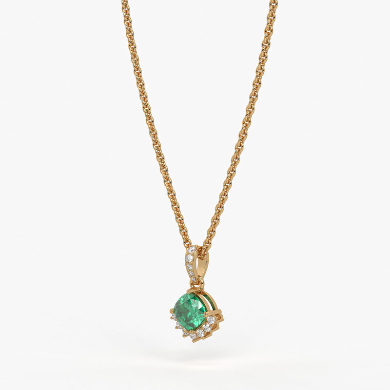 Sylvara Round Green Stone Diamond Drop Pendant