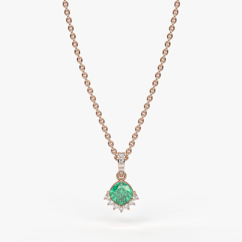 Sylvara Round Green Stone Diamond Drop Pendant