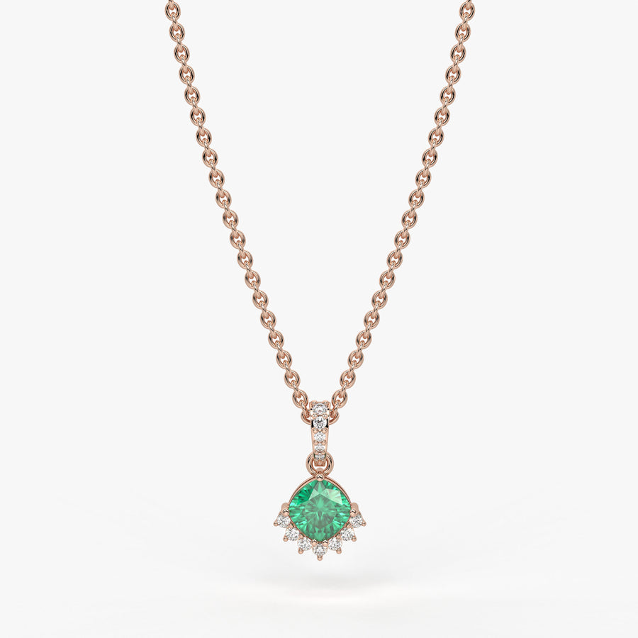 Sylvara Round Green Stone Diamond Drop Pendant