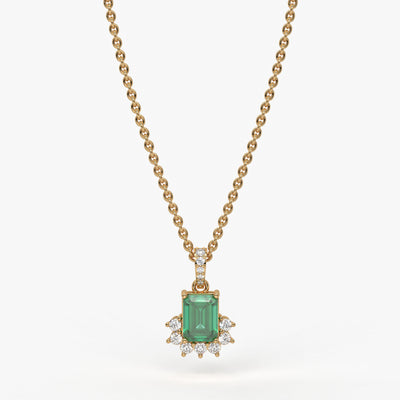 Emervia Emerald-Cut Green Stone Diamond Pendant