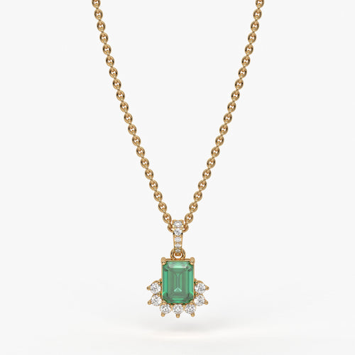 Emervia Emerald-Cut Green Stone Diamond Pendant