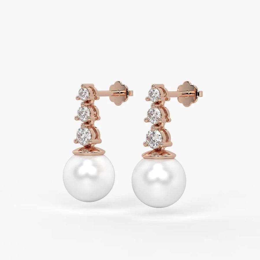 Triple Stone Pearl Drop Earrings