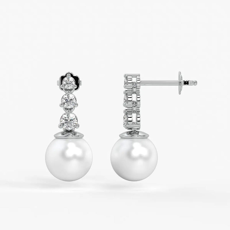 Triple Stone Pearl Drop Earrings