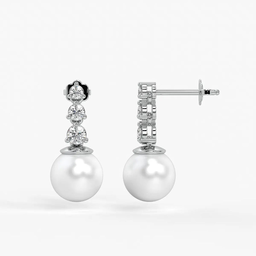 Triple Stone Pearl Drop Earrings