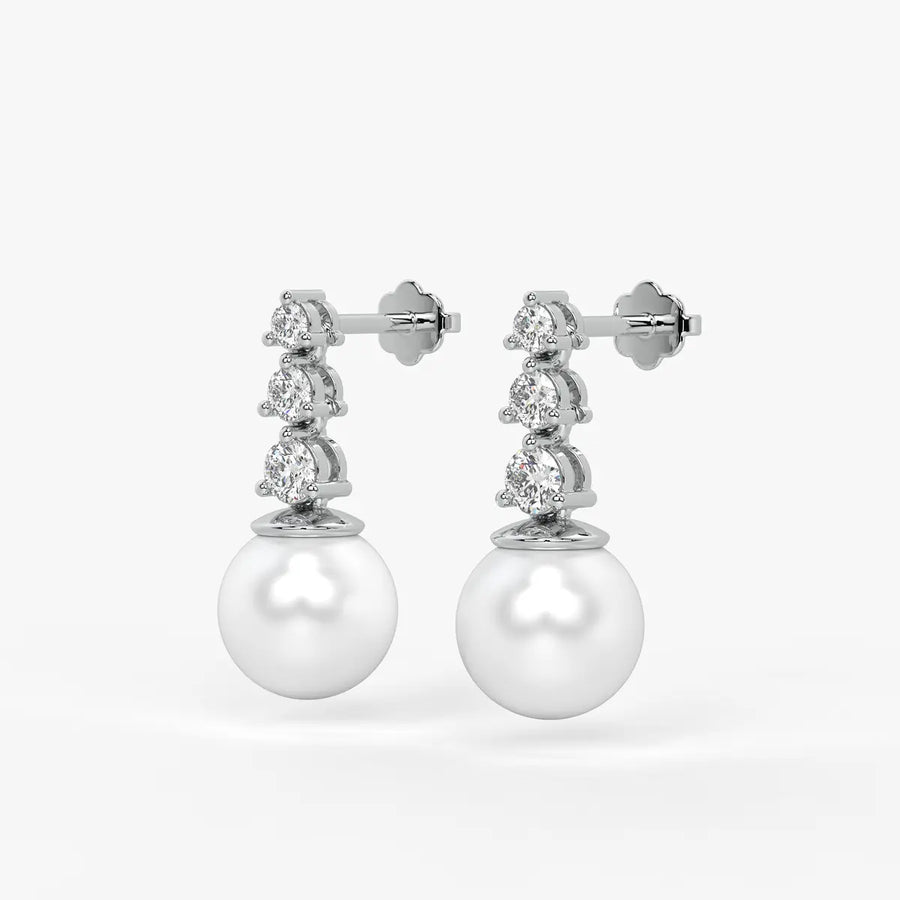 Triple Stone Pearl Drop Earrings