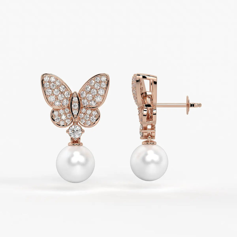 Butterfly Sparkle Pearl Drop Earrings