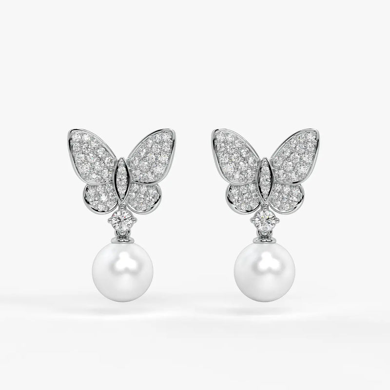 Butterfly Sparkle Pearl Drop Earrings