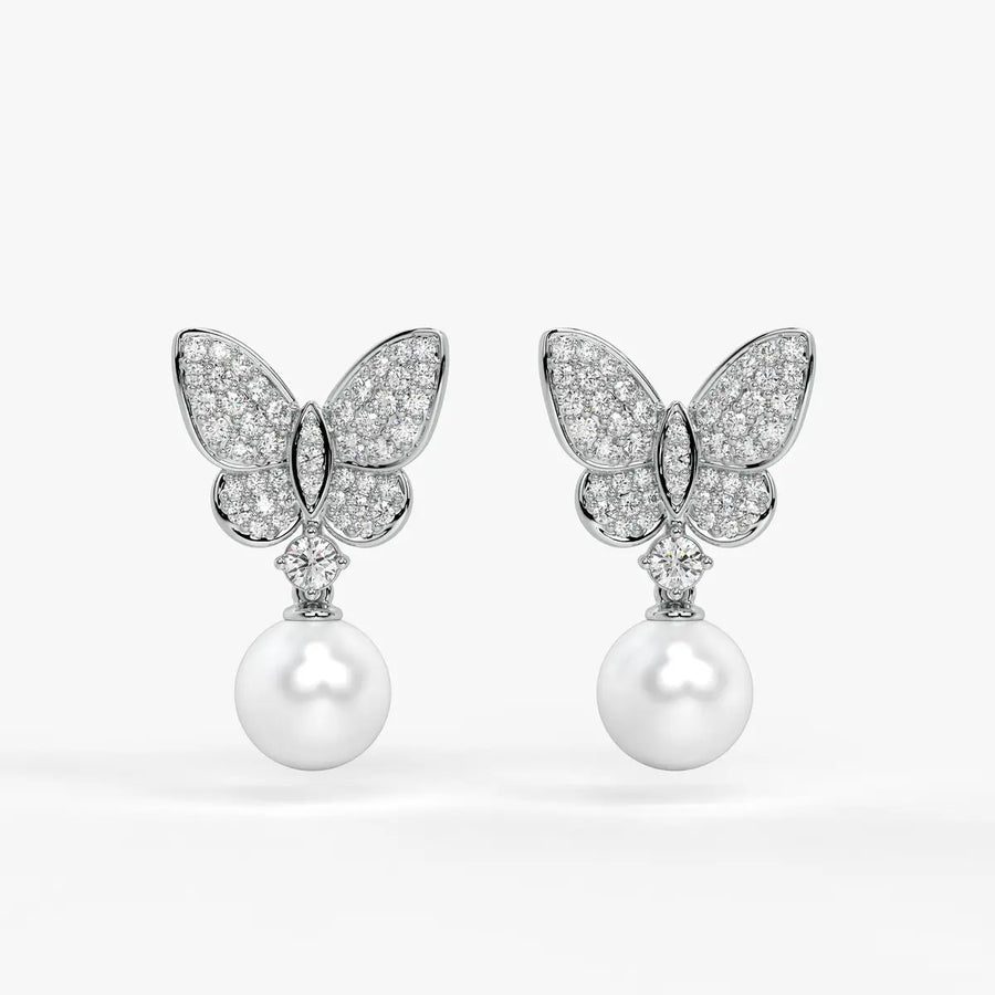 Butterfly Sparkle Pearl Drop Earrings