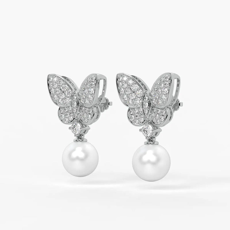 Butterfly Sparkle Pearl Drop Earrings