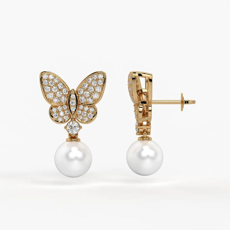 Butterfly Sparkle Pearl Drop Earrings