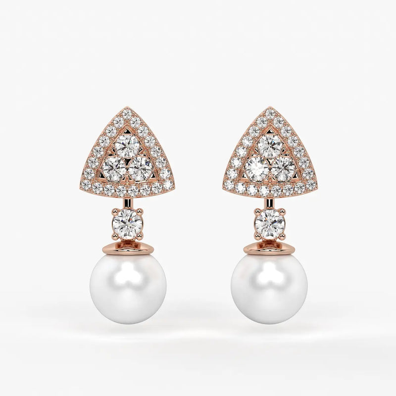 Triangle Halo Pearl Drop Earrings
