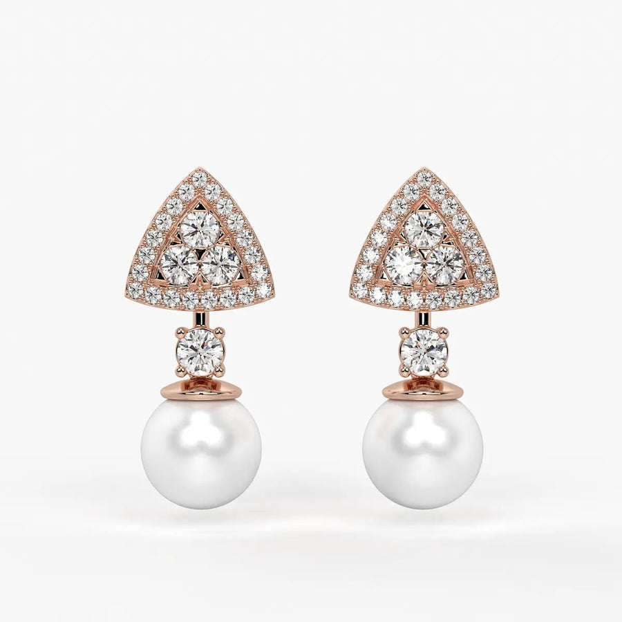 Triangle Halo Pearl Drop Earrings