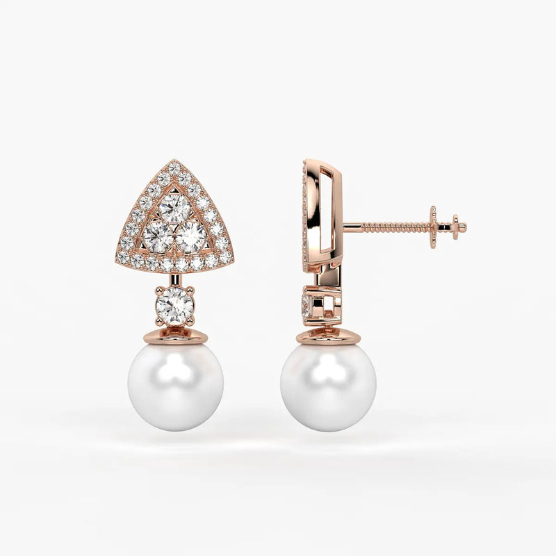 Triangle Halo Pearl Drop Earrings