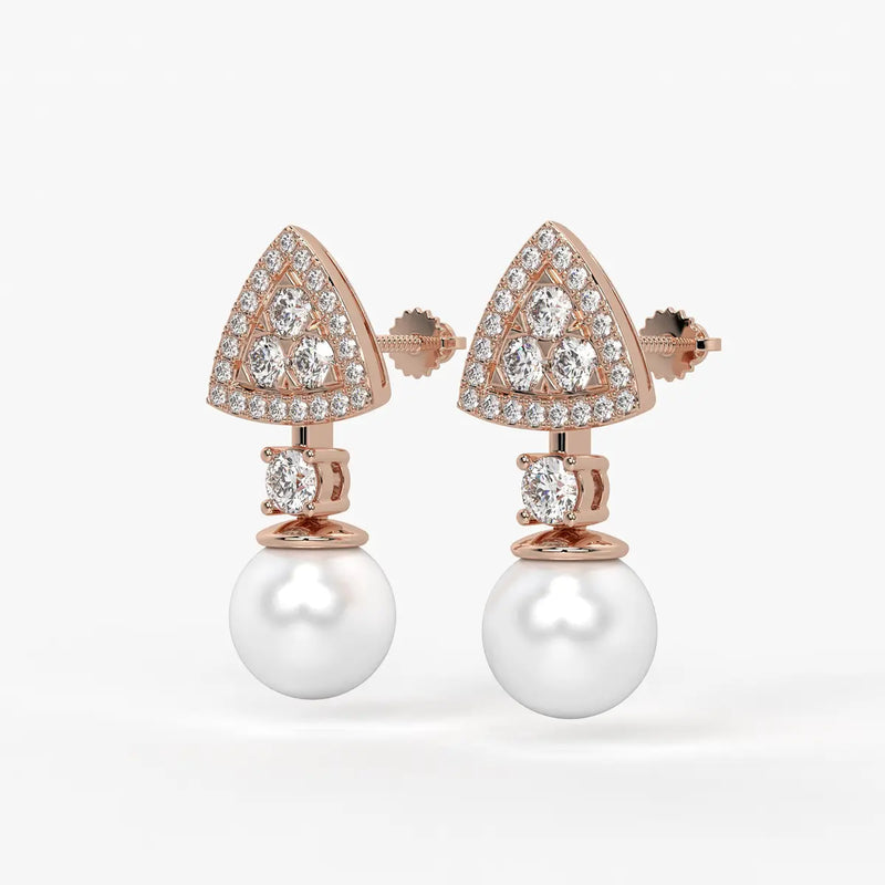 Triangle Halo Pearl Drop Earrings