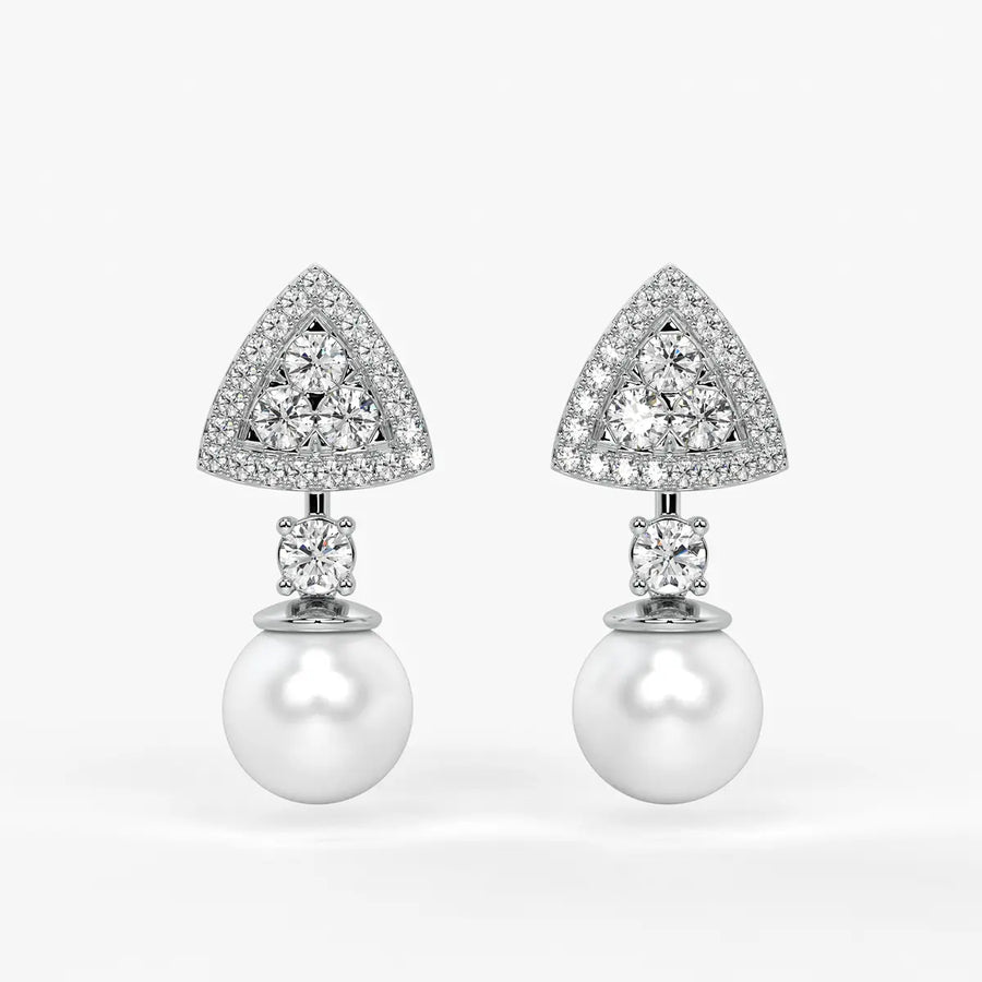 Triangle Halo Pearl Drop Earrings