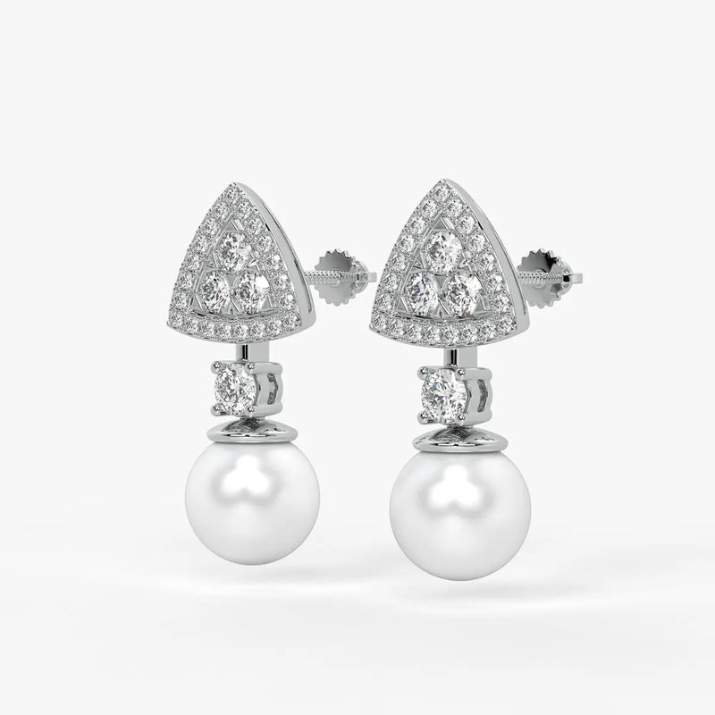 Triangle Halo Pearl Drop Earrings