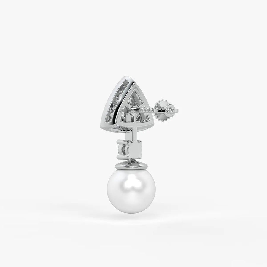 Triangle Halo Pearl Drop Earrings
