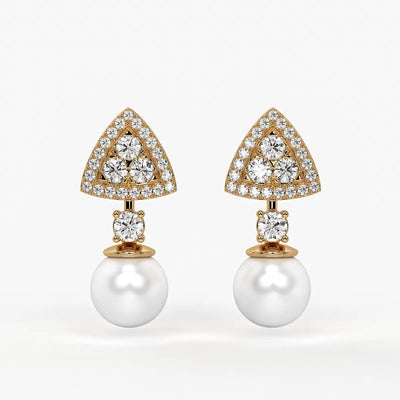 Triangle Halo Pearl Drop Earrings