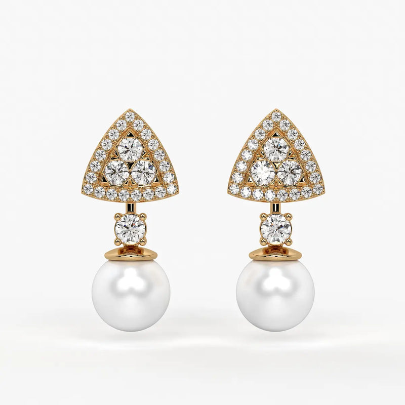 Triangle Halo Pearl Drop Earrings
