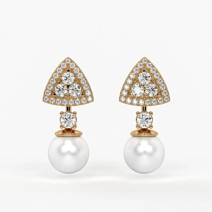 Triangle Halo Pearl Drop Earrings