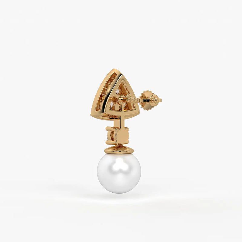Triangle Halo Pearl Drop Earrings